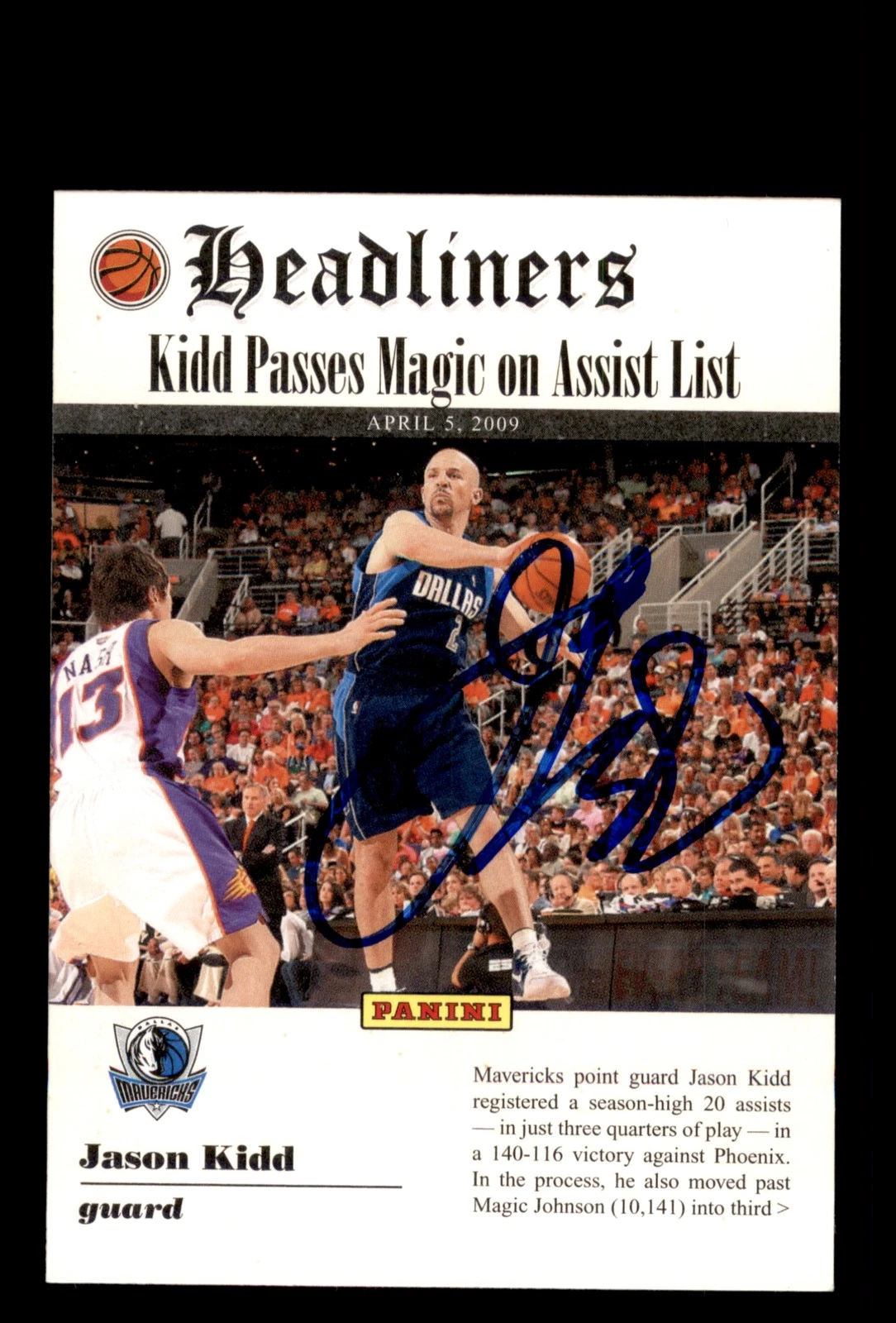 Signed Basketball Card Auto Jason Kidd 2009-10 Panini #3 Dallas Mavericks