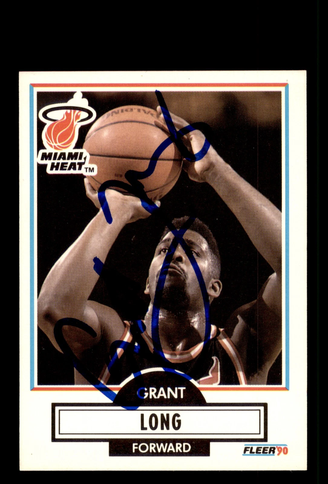 Signed Basketball Card Auto Grant Long 1990-91 Fleer #100 Miami Heat