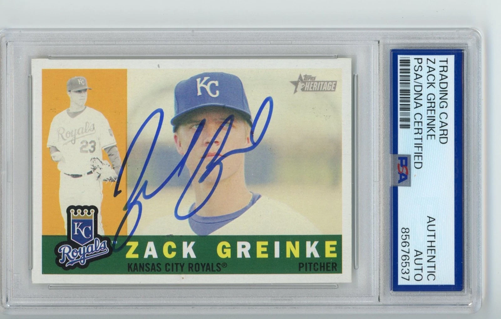 Signed Baseball Card Auto Zack Greinke 2009 Topps Heritage #308 Royals PSA/DNA