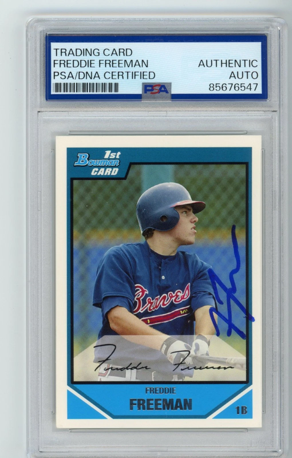 Signed Baseball Card Auto Freddie Freeman 2007 Bowman #BDPP12 RC PSA/DNA