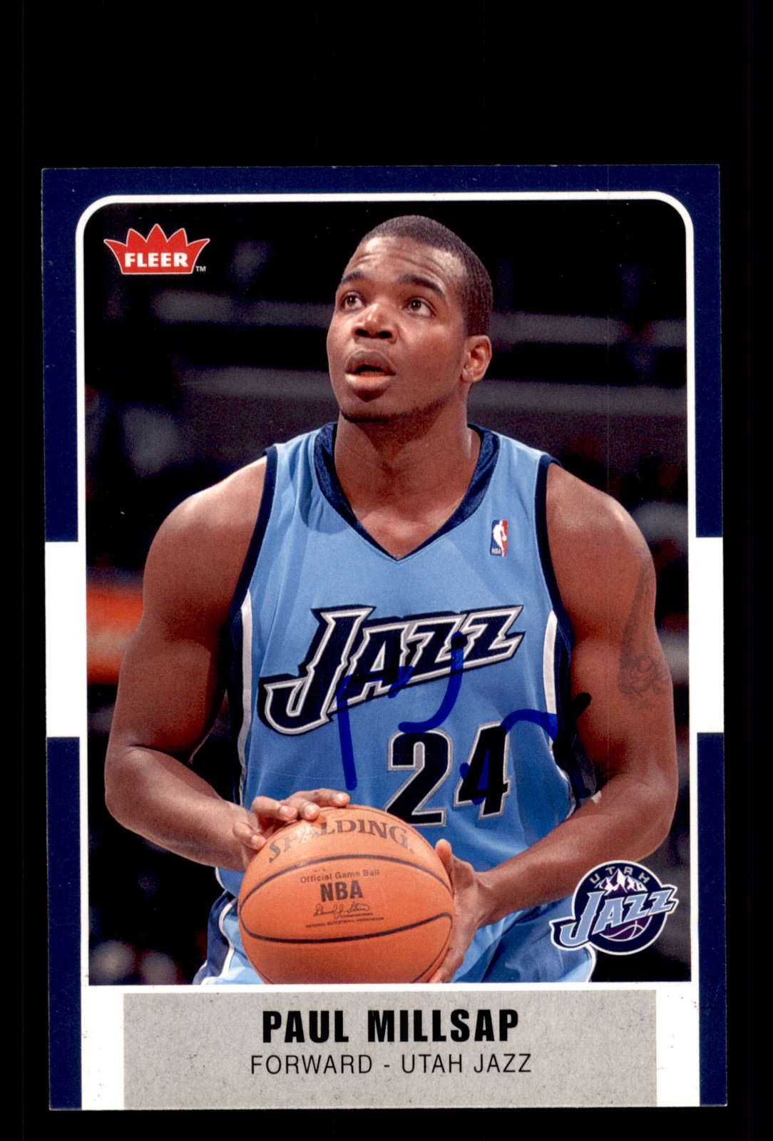 Signed Basketball Card Auto Paul Millsap 2007-08 Fleer #176 Utah Jazz