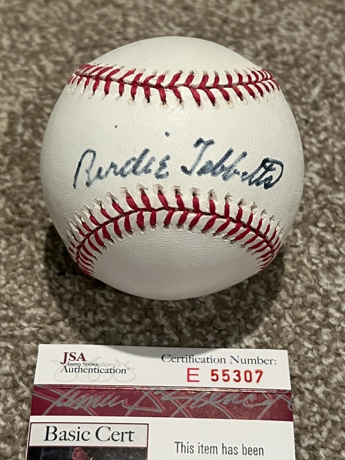 BIRDIE TEBBETTS SIGNED BASEBALL AUTO TIGERS RED SOX INDIANS REDS BRAVES JSA COA