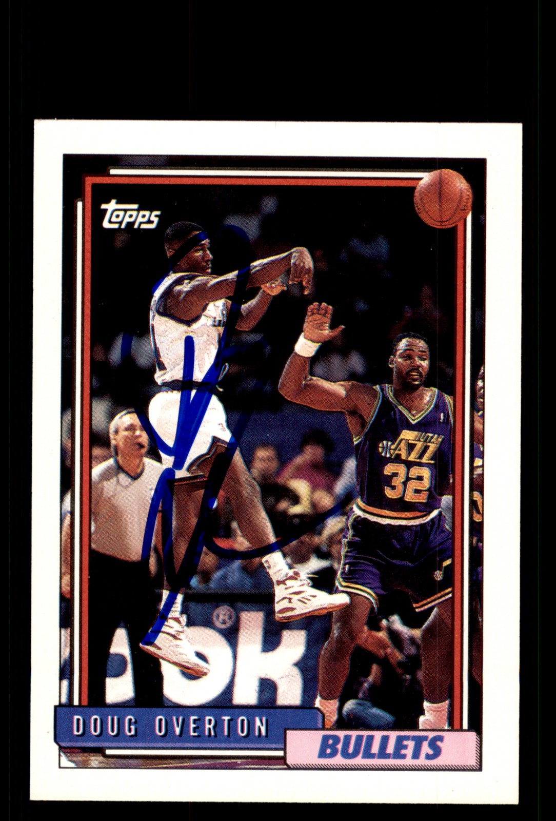 Signed Basketball Card Auto Doug Overton 1992-93 Topps #317 Washington Bullets