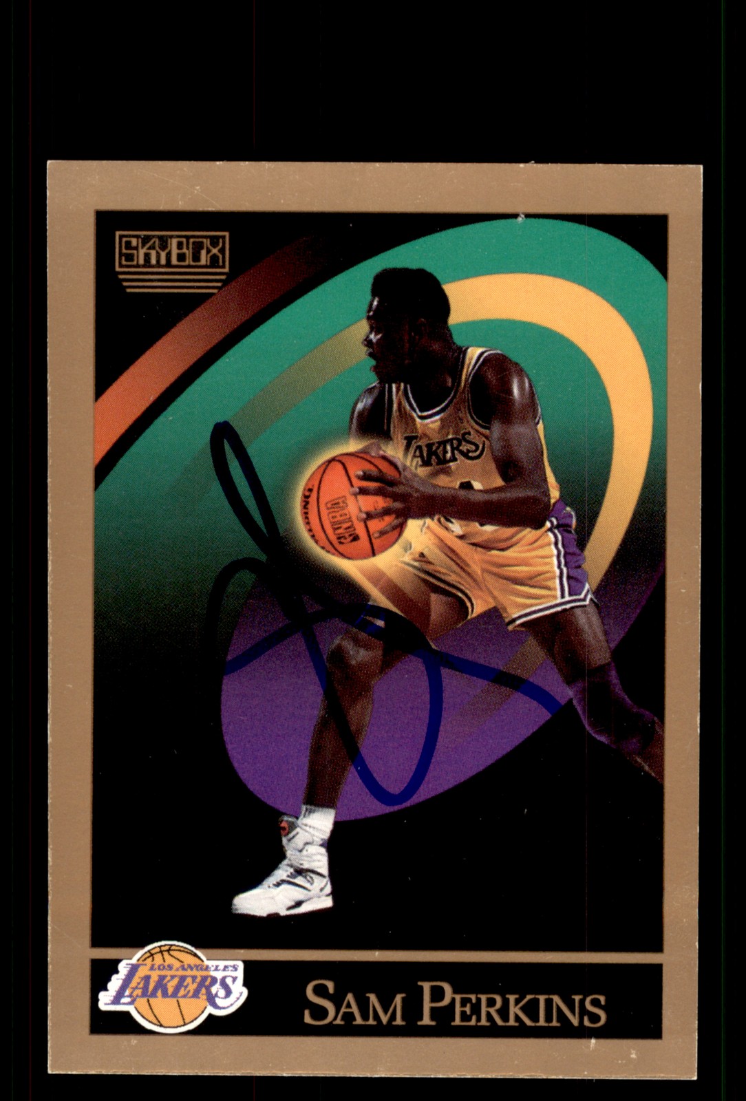 Signed Basketball Card Auto Sam Perkins 1990-91 SkyBox #391 Los Angeles Lakers