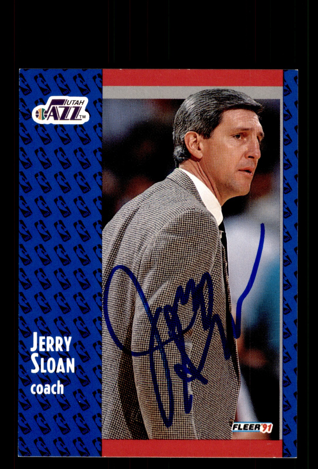 Signed Basketball Card Auto Jerry Sloan 1991-92 Fleer #202 Utah Jazz