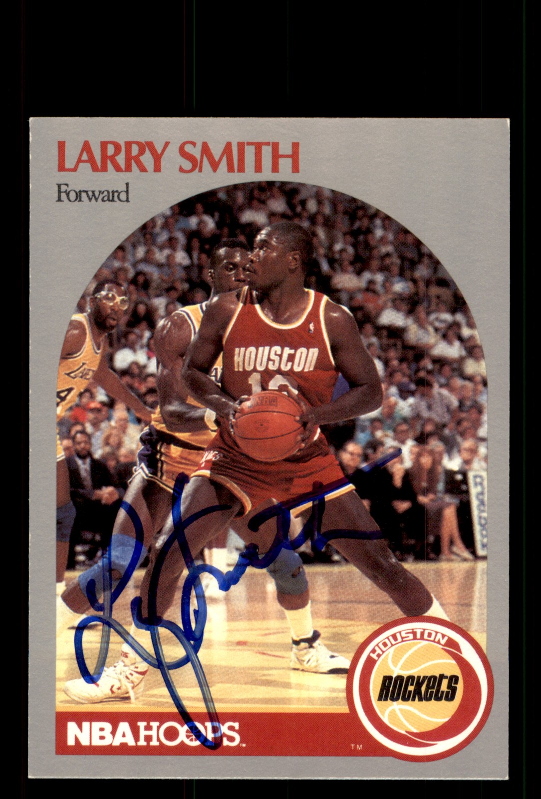 Signed Basketball Card Auto Larry Smith 1990-91 Hoops #128 Houston Rockets