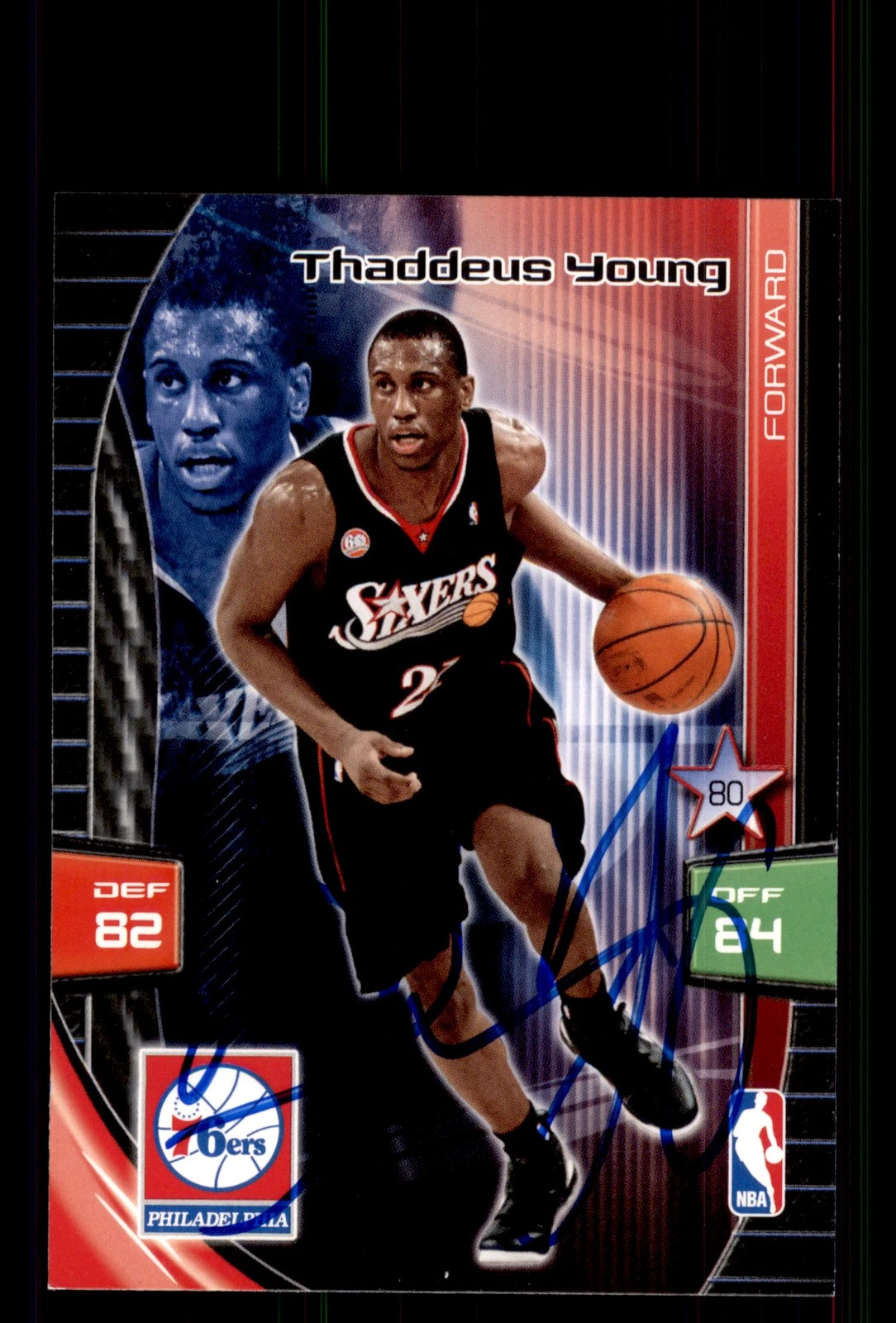 Signed Basketball Card Auto Thaddeus Young 2009-10 Panini Adrenalyn XL 76ers