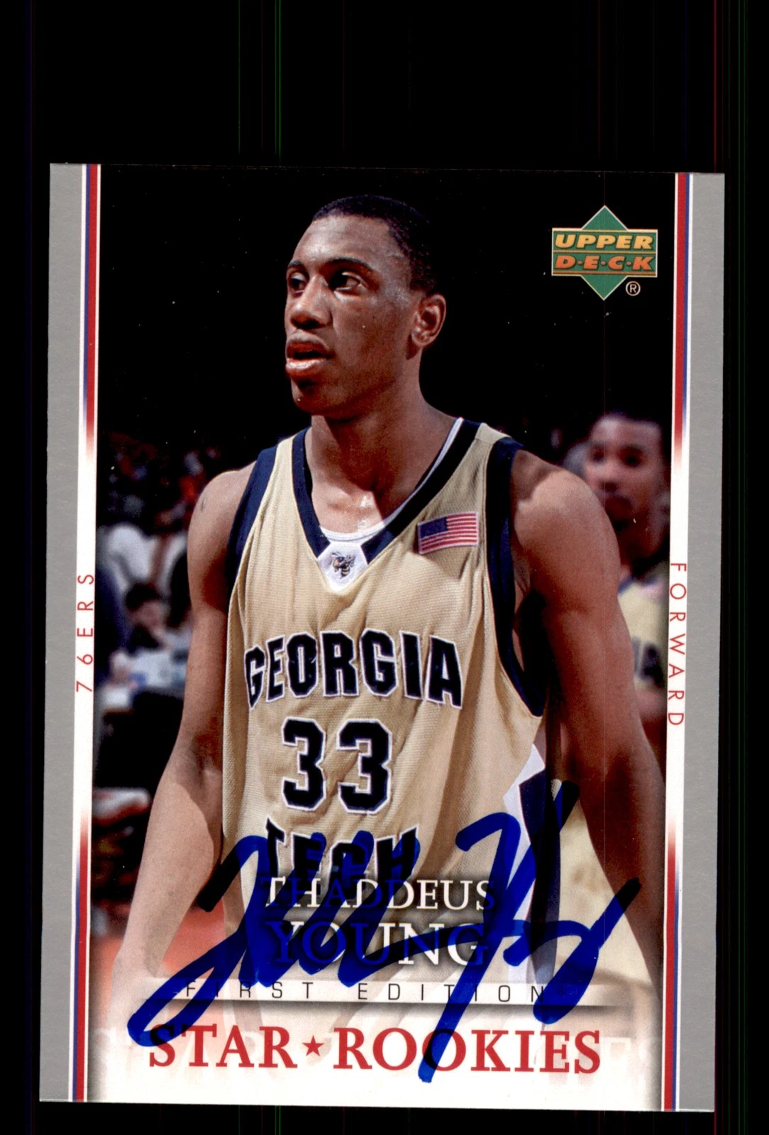 Signed Basketball Card Auto Thaddeus Young 2007-08 Upper Deck First Edition #212