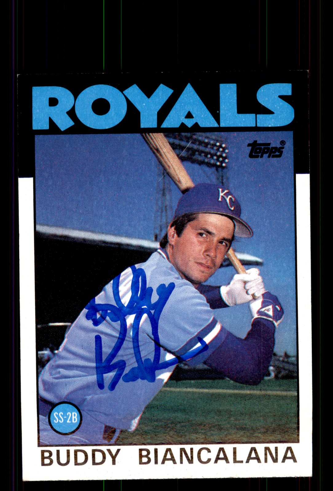 Signed Baseball Card Auto Buddy Biancalana 1986 Topps #99 Kansas City Royals
