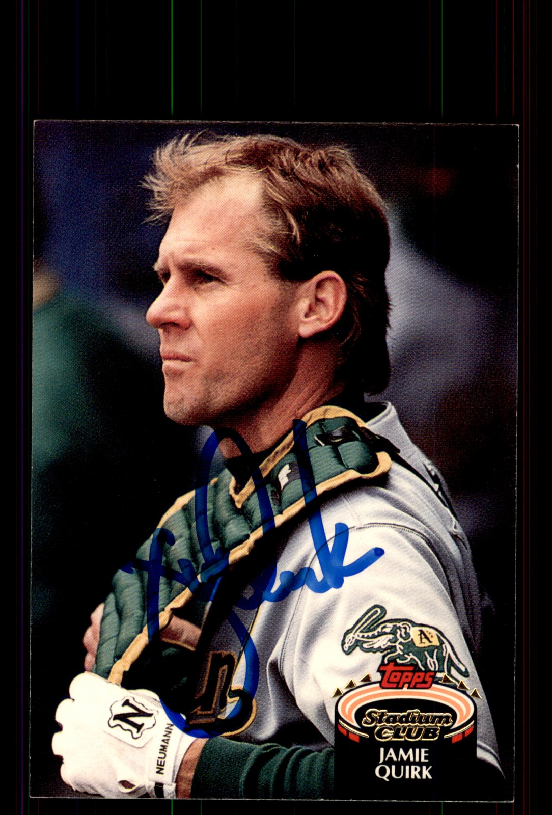 Signed Baseball Card Auto Jamie Quirk 1992 Stadium Club #83 Oakland Athletics