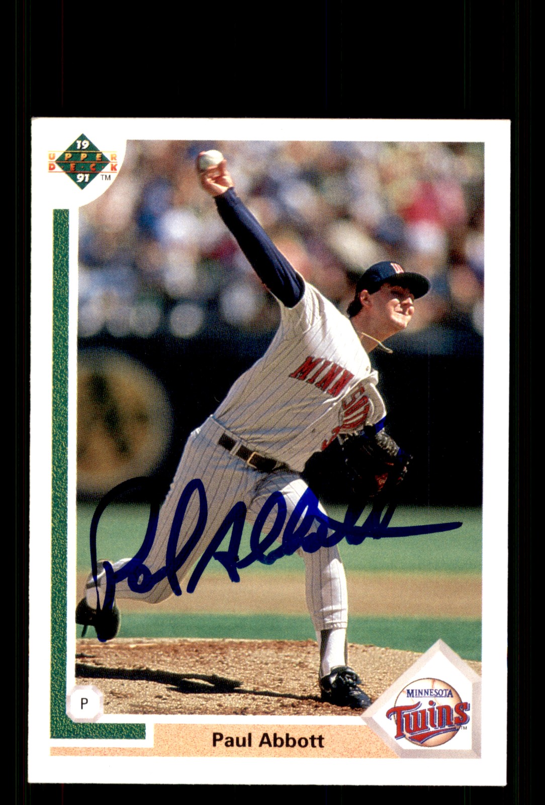 Signed Baseball Card Auto Paul Abbott 1991 Upper Deck #487e Minnesota Twins