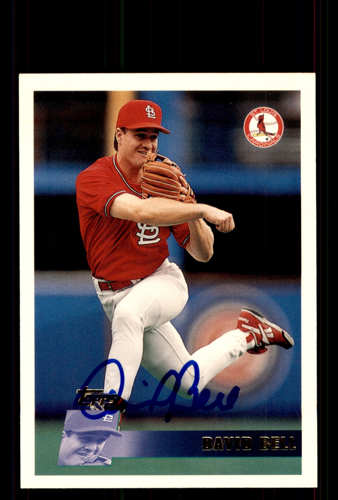 Signed Baseball Card Auto David Bell 1996 Topps #388 St. Louis Cardinals
