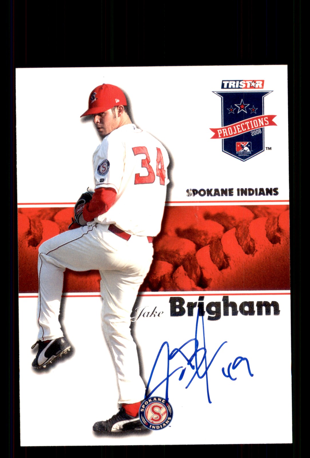 Signed Baseball Card Auto Jake Brigham 2008 TriStar PROjections #65 Indians