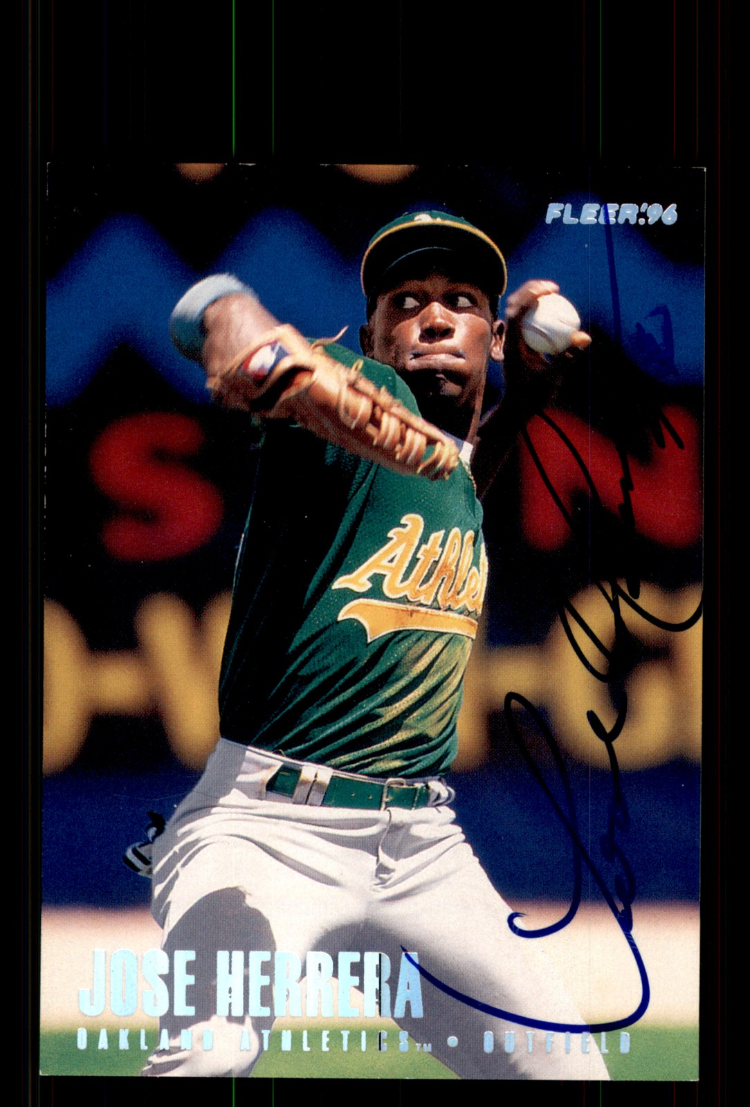 Signed Baseball Card Auto Jose Herrera 1996 Fleer #210 Oakland Athletics