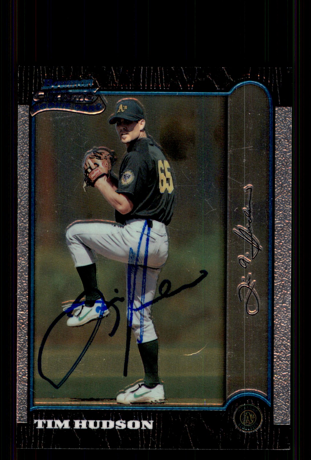 Signed Baseball Card Auto Tim Hudson 1999 Bowman Chrome #375 Oakland Athletics