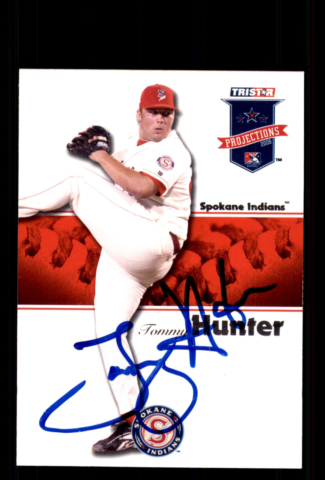 Signed Baseball Card Auto Tommy Hunter 2008 TriStar PROjections #298 Indians