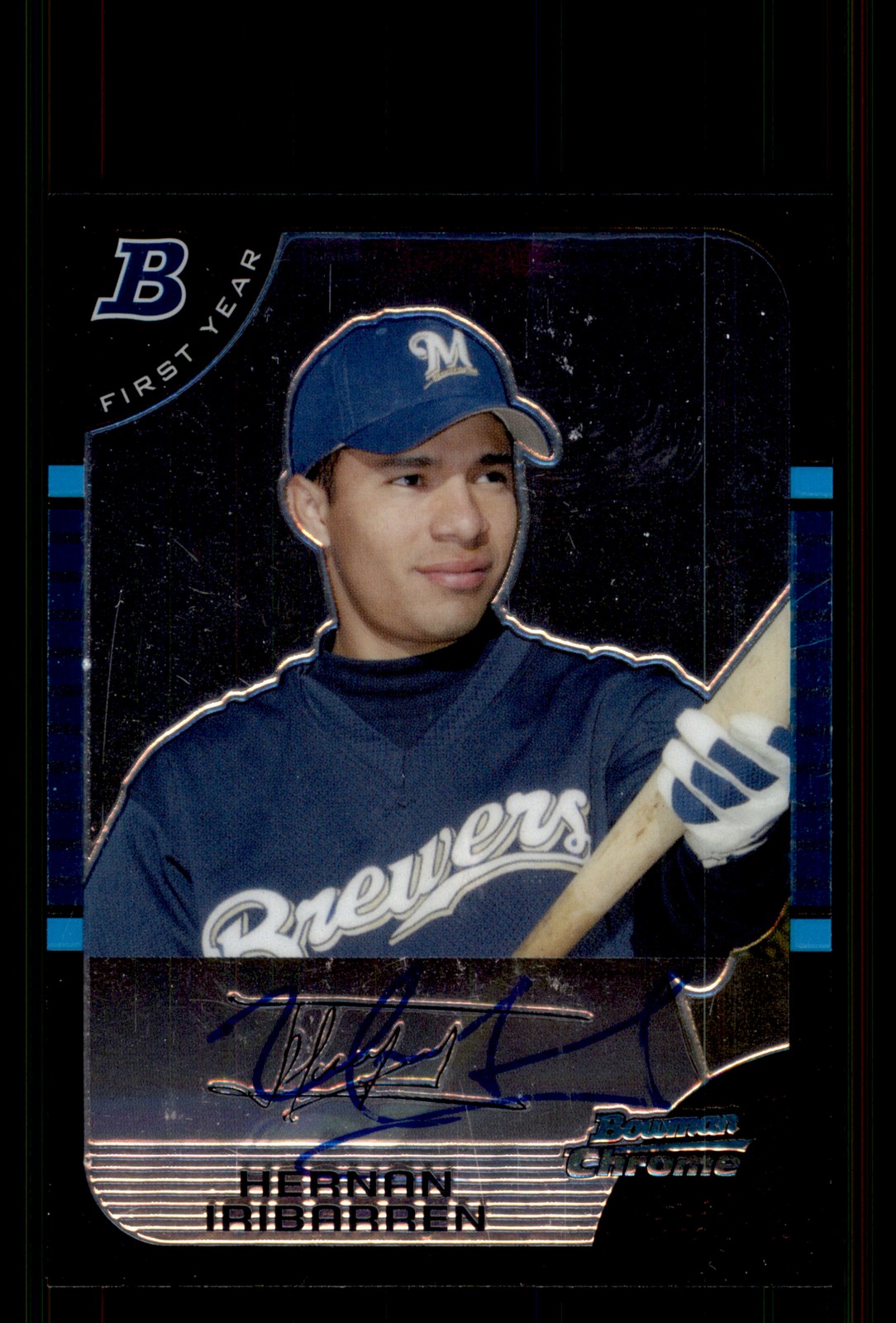Signed Baseball Card Auto Hernan Iribarren 2005 Bowman Chrome #248 Brewers