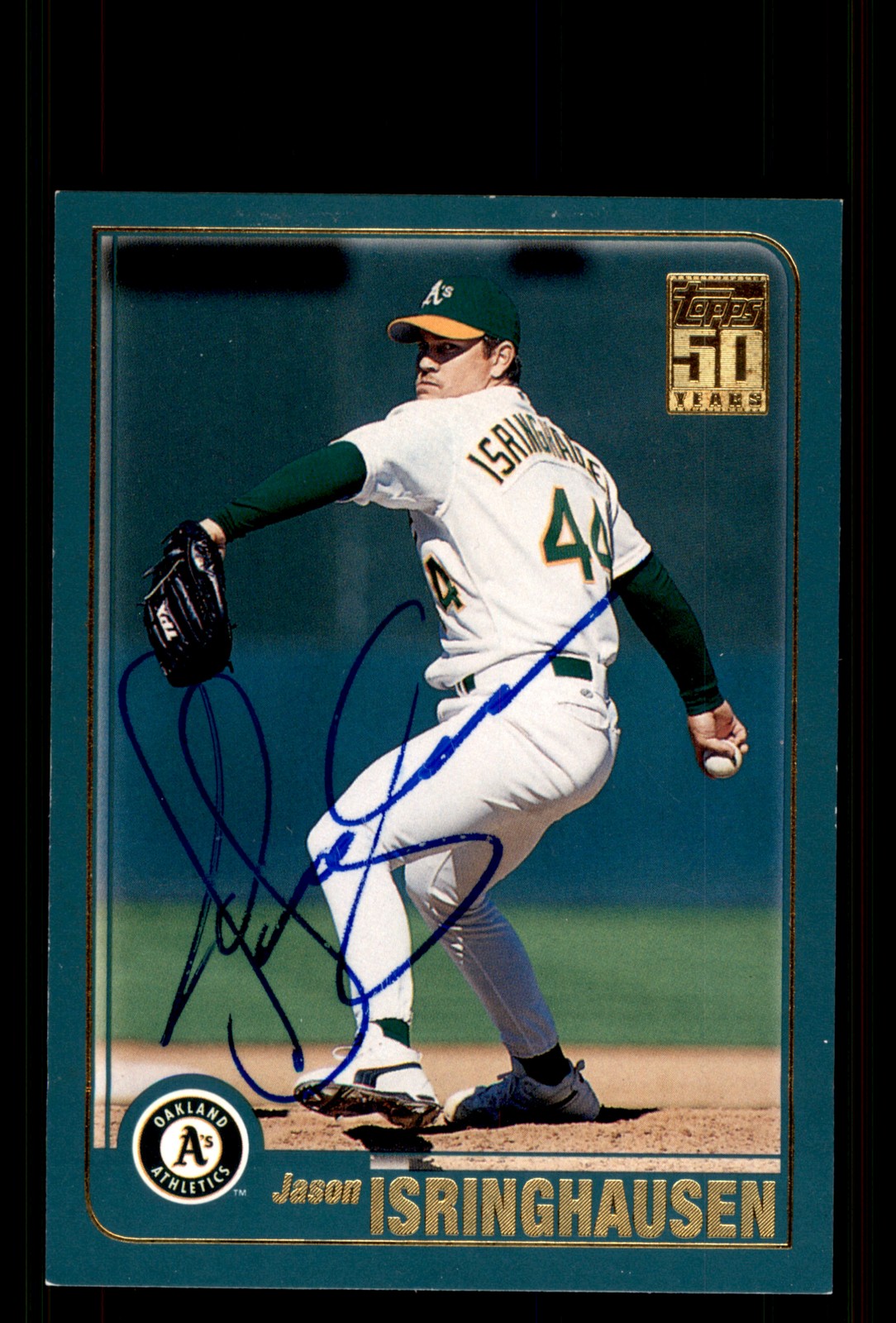 Signed Baseball Card Auto Jason Isringhausen 2001 Topps #147 Oakland Athletics
