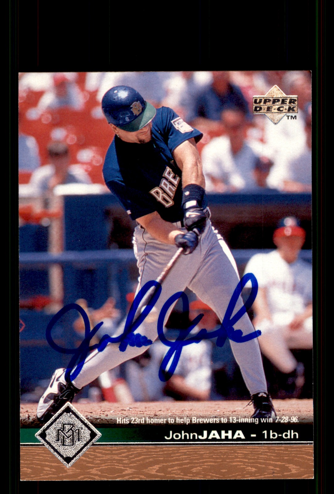 Signed Baseball Card Auto John Jaha 1997 Upper Deck #100 Milwaukee Brewers