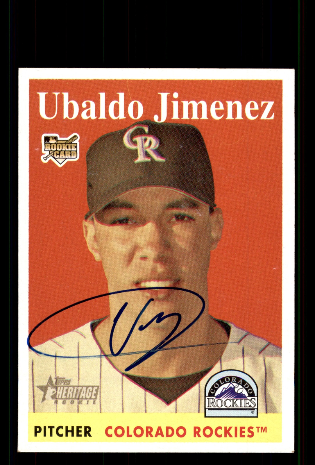 Signed Baseball Card Auto Ubaldo Jimenez 2007 Topps Heritage #459 Rockies