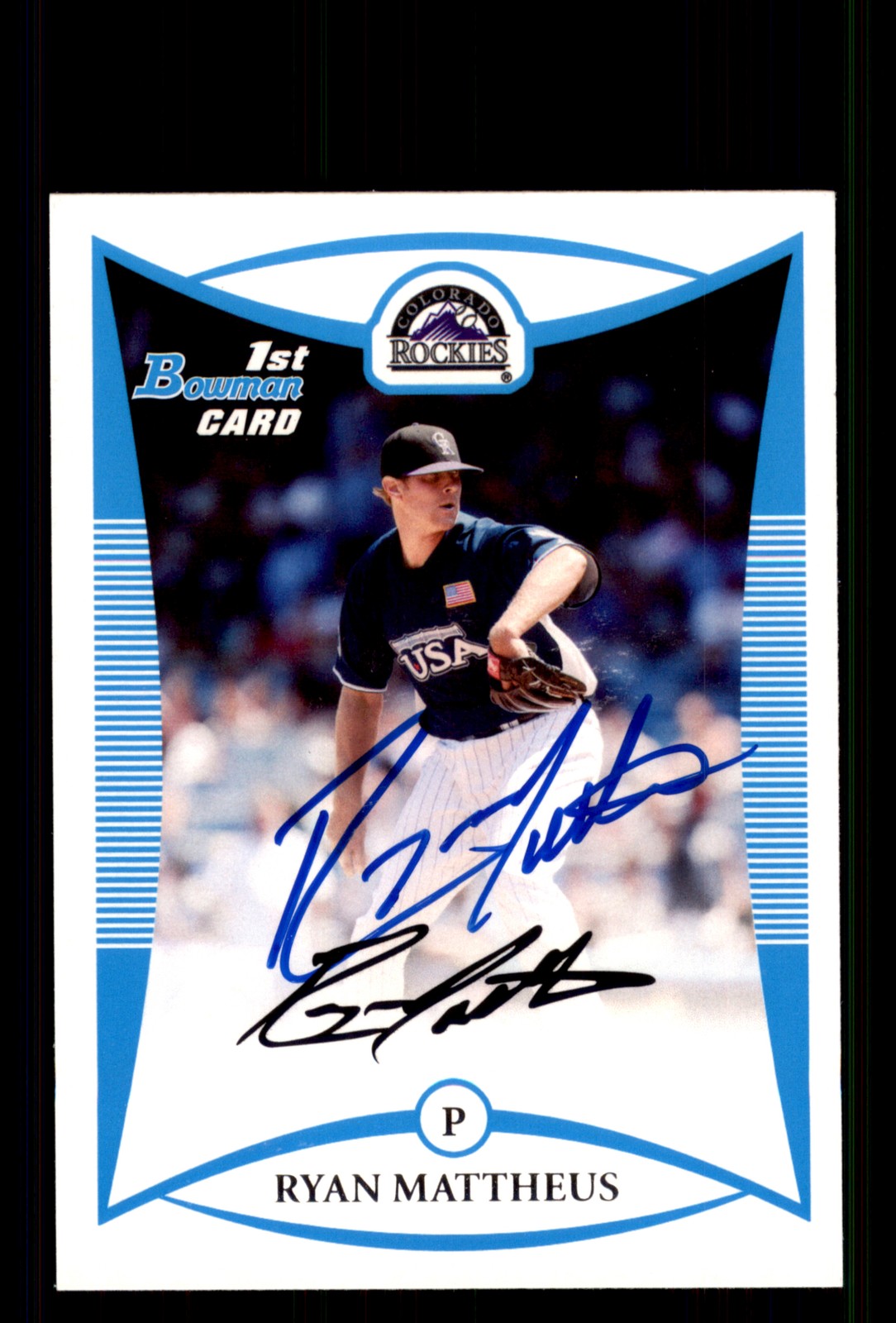 Signed Baseball Card Auto Ryan Mattheus 2008 Bowman Draft #BDPP106 Rockies