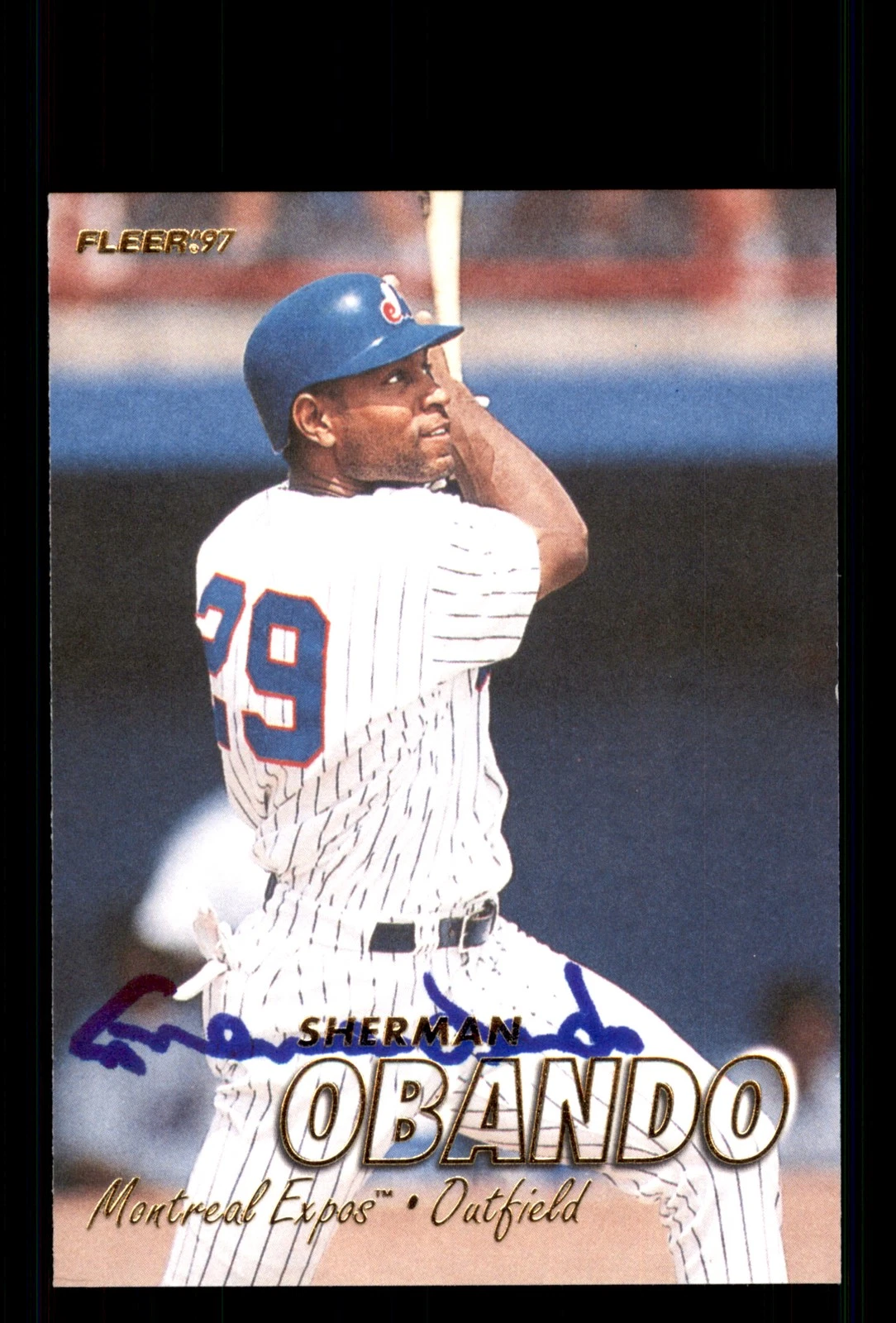 Signed Baseball Card Auto Sherman Obando 1997 Fleer #573 Montreal Expos