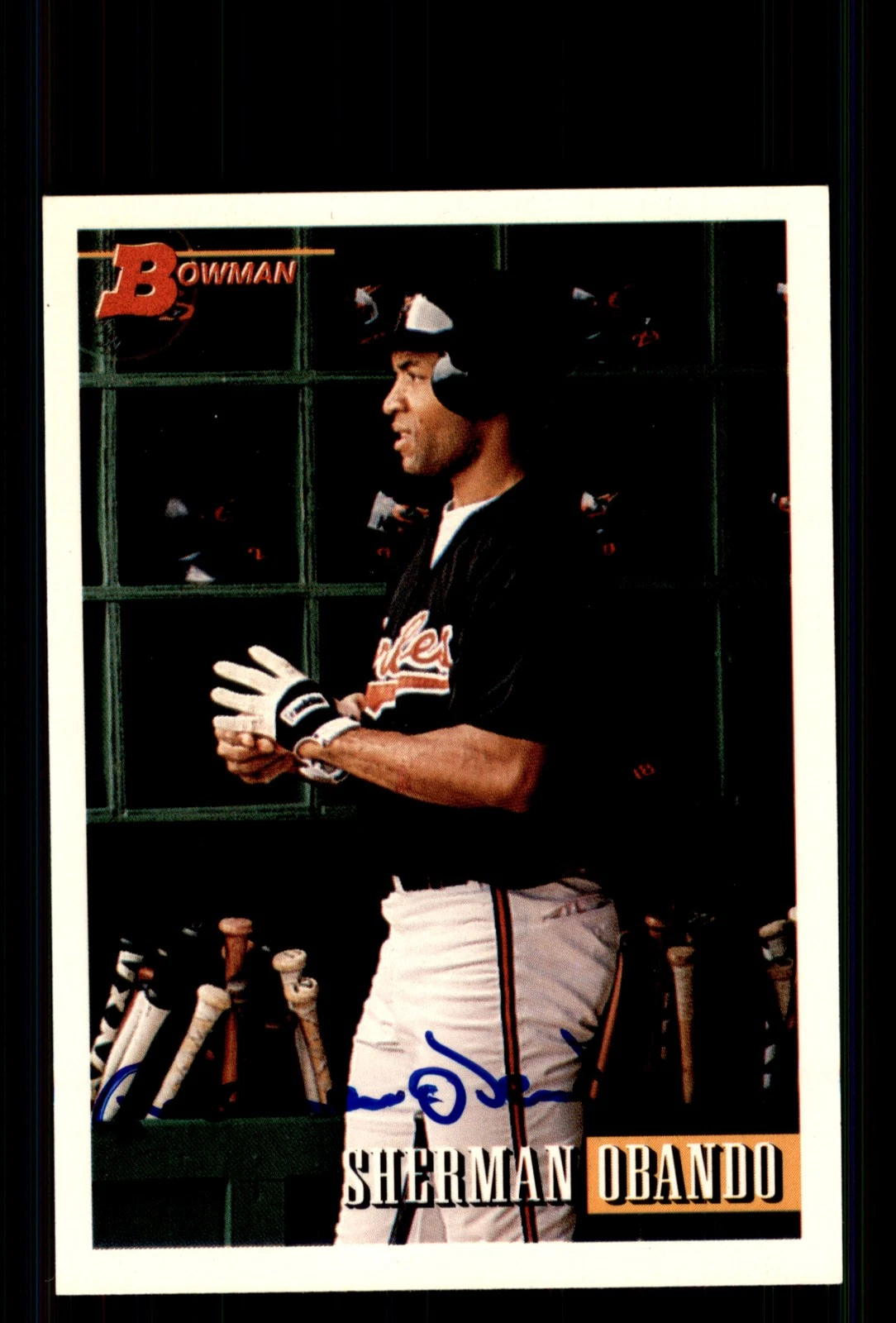 Signed Baseball Card Auto Sherman Obando 1993 Bowman #29 Baltimore Orioles