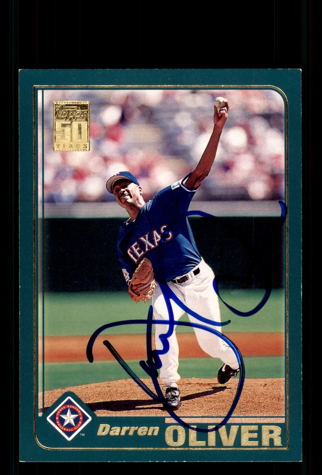 Signed Baseball Card Auto Darren Oliver 2001 Topps #614 Texas Rangers