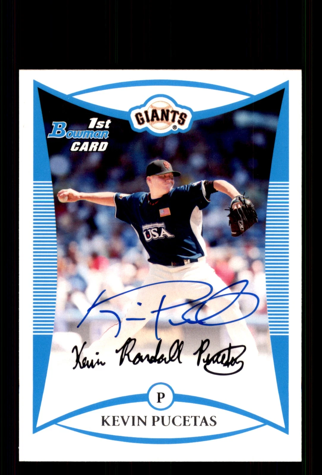 Signed Baseball Card Auto Kevin Pucetas 2008 Bowman #BDPP104 Giants