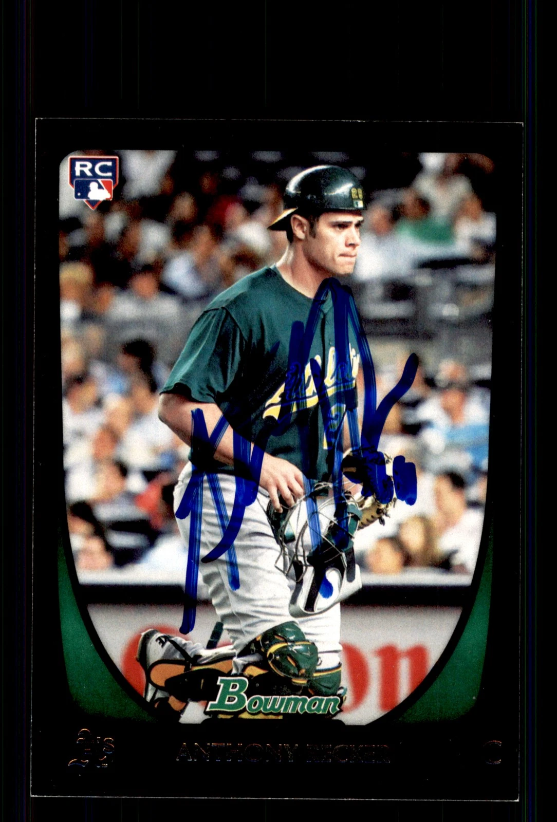 Signed Baseball Card Auto Anthony Recker 2011 Bowman Draft #46 Athletics