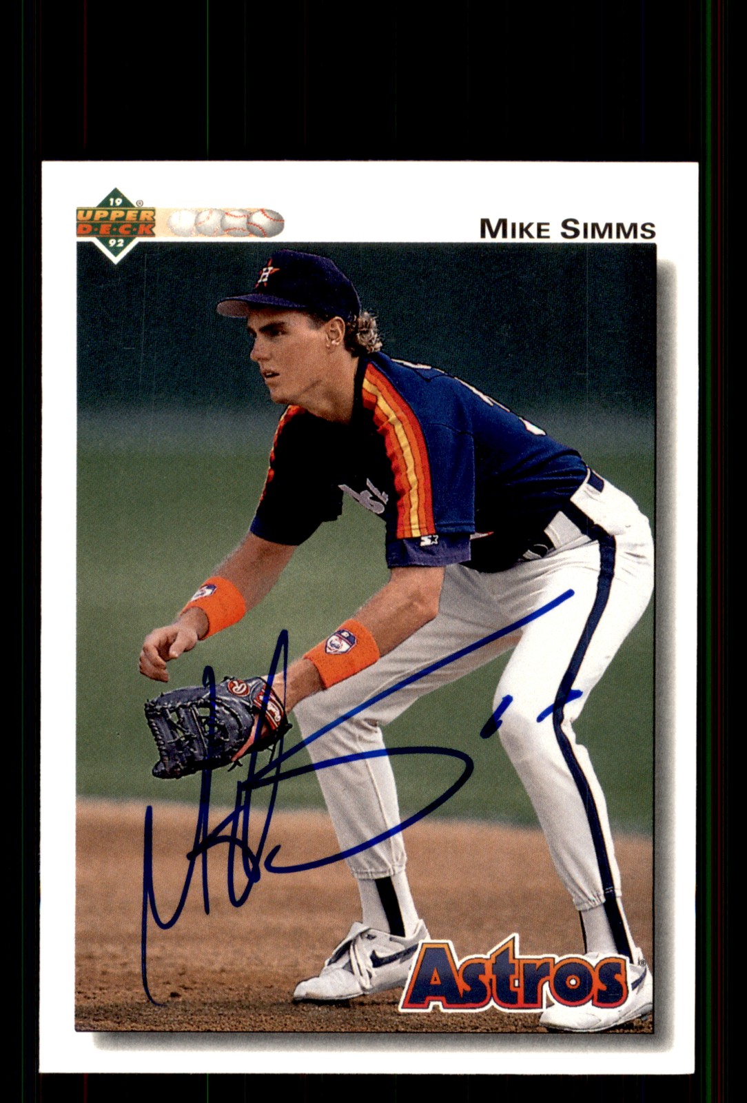 Signed Baseball Card Auto Mike Simms 1992 Upper Deck #584 Houston Astros