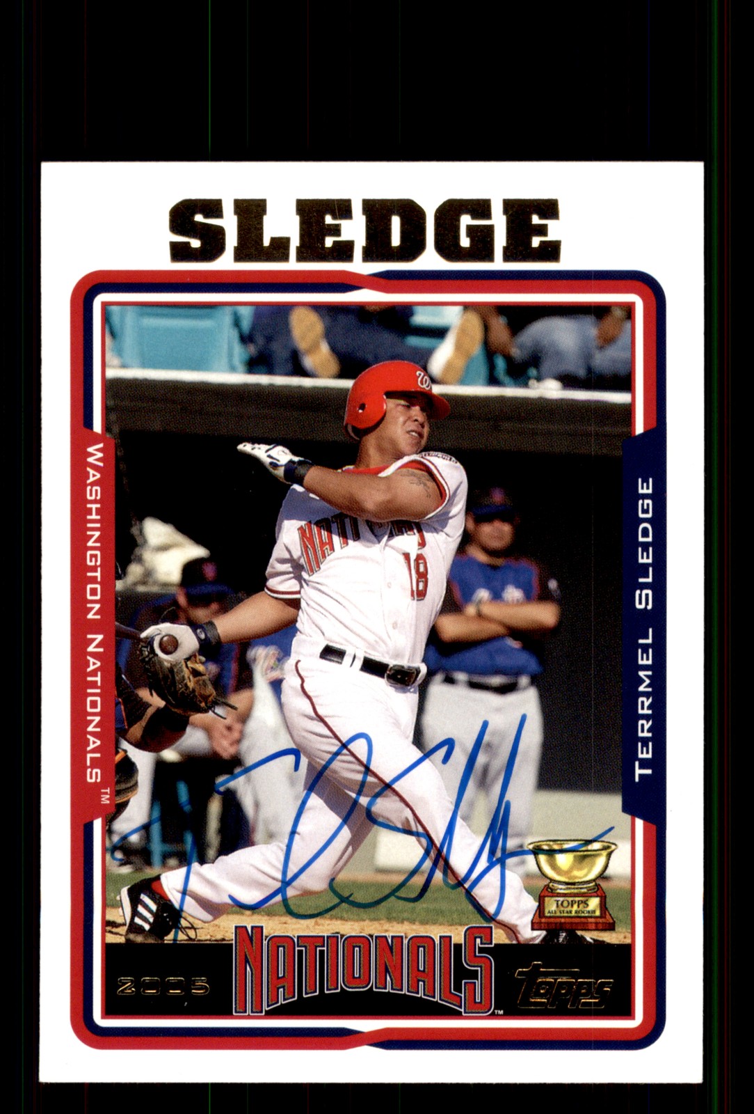 Signed Baseball Card Auto Terrmel Sledge 2005 Topps #418 Washington Nationals