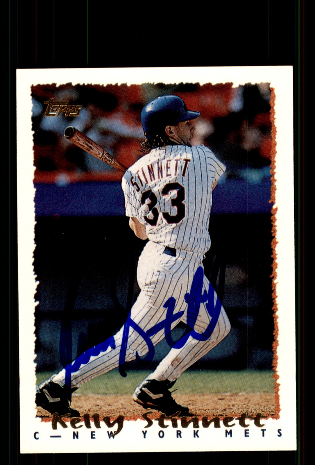 Signed Baseball Card Auto Kelly Stinnett 1995 Topps #71 New York Mets