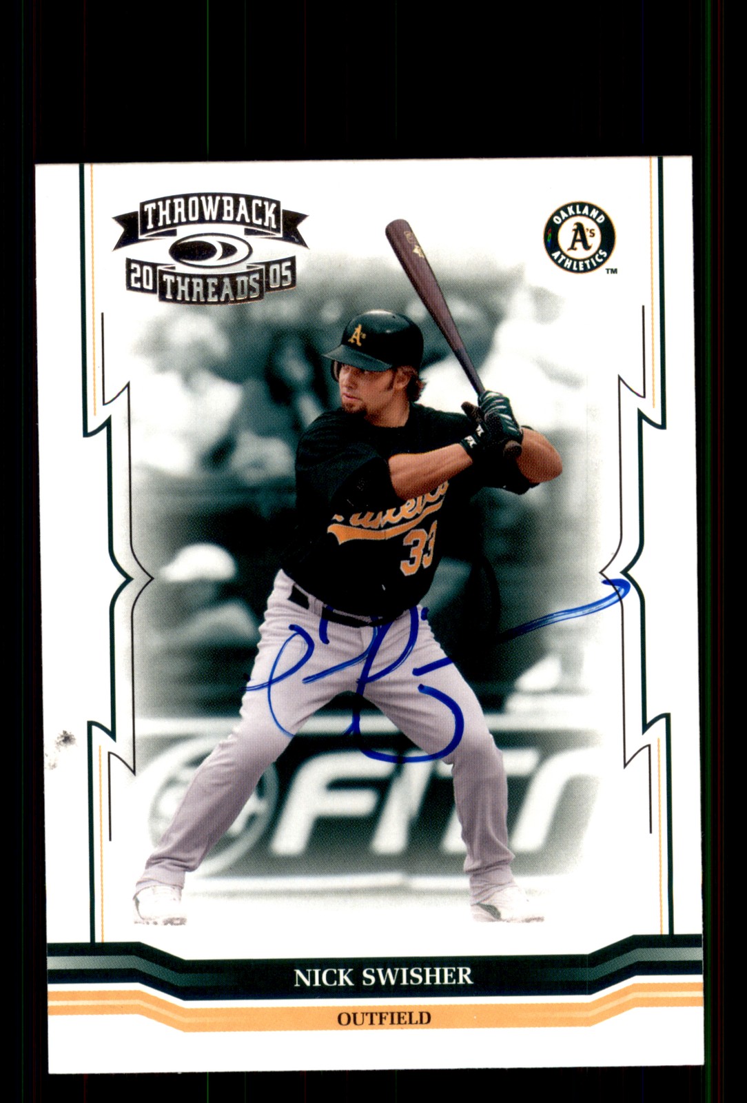 Signed Baseball Card Auto Nick Swisher 2005 Donruss Throwback Threads #242 A's