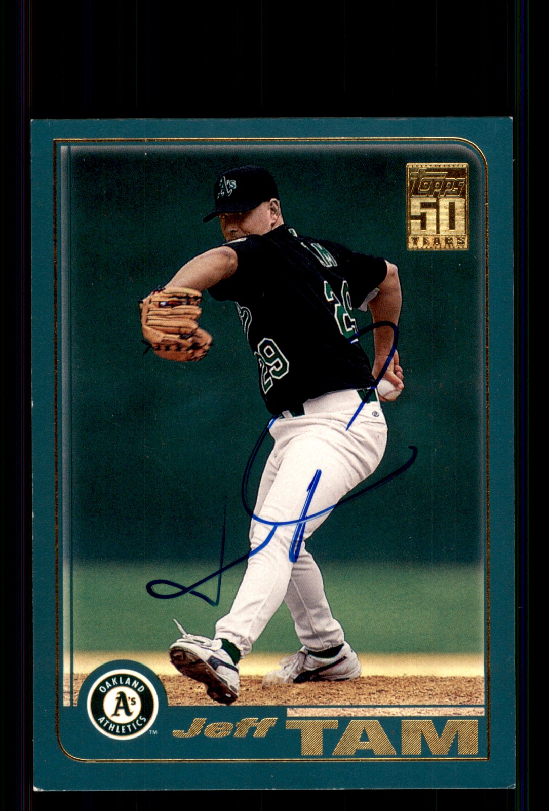 Signed Baseball Card Auto Jeff Tam 2001 Topps #297 Oakland Athletics