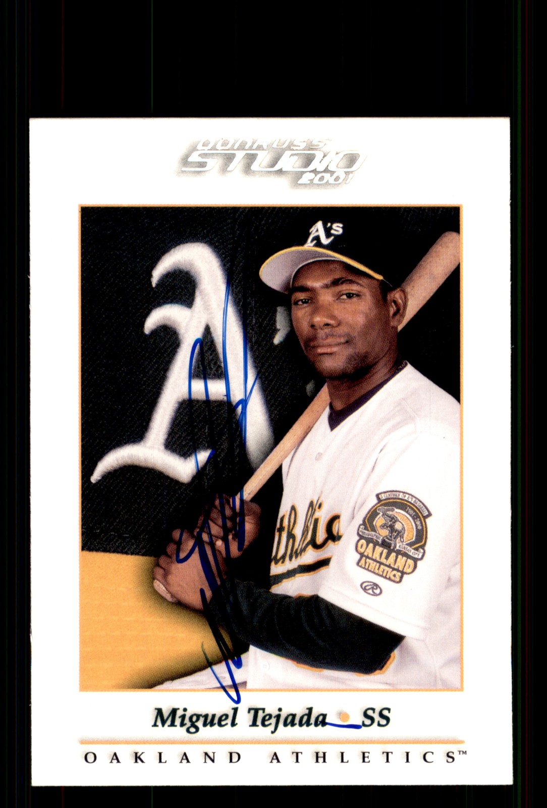 Signed Baseball Card Auto Miguel Tejada 2001 Donruss Studio #77 A's