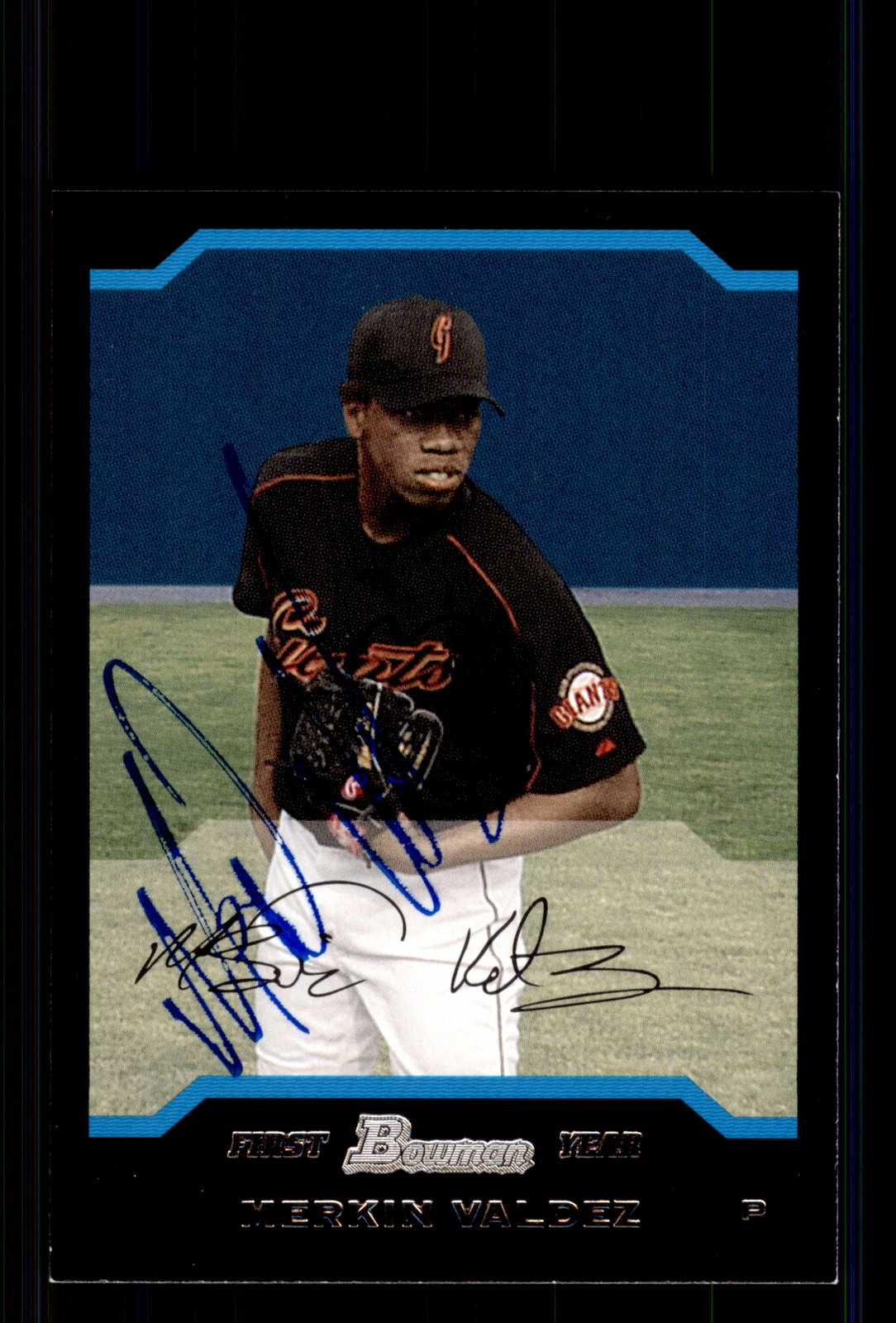 Signed Baseball Card Auto Merkin Valdez 2004 Bowman #171 San Francisco Giants