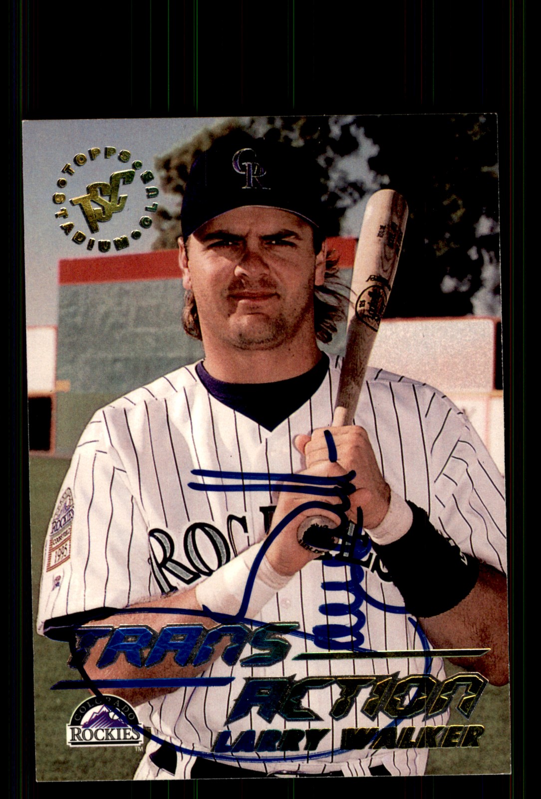 Signed Baseball Card Auto Larry Walker 1995 Topps Stadium Club #618 Rockies