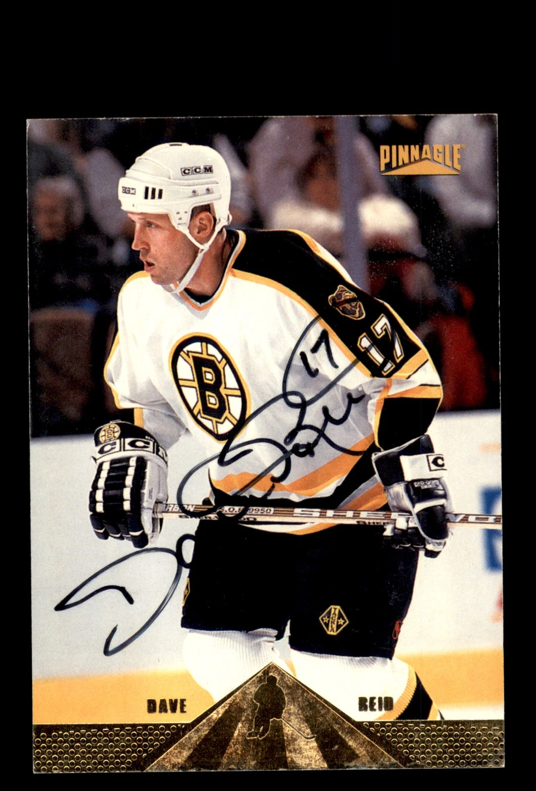 Signed Hockey Card Auto Dave Reid 1996-97 Pinnacle #182 Bruins / Stars