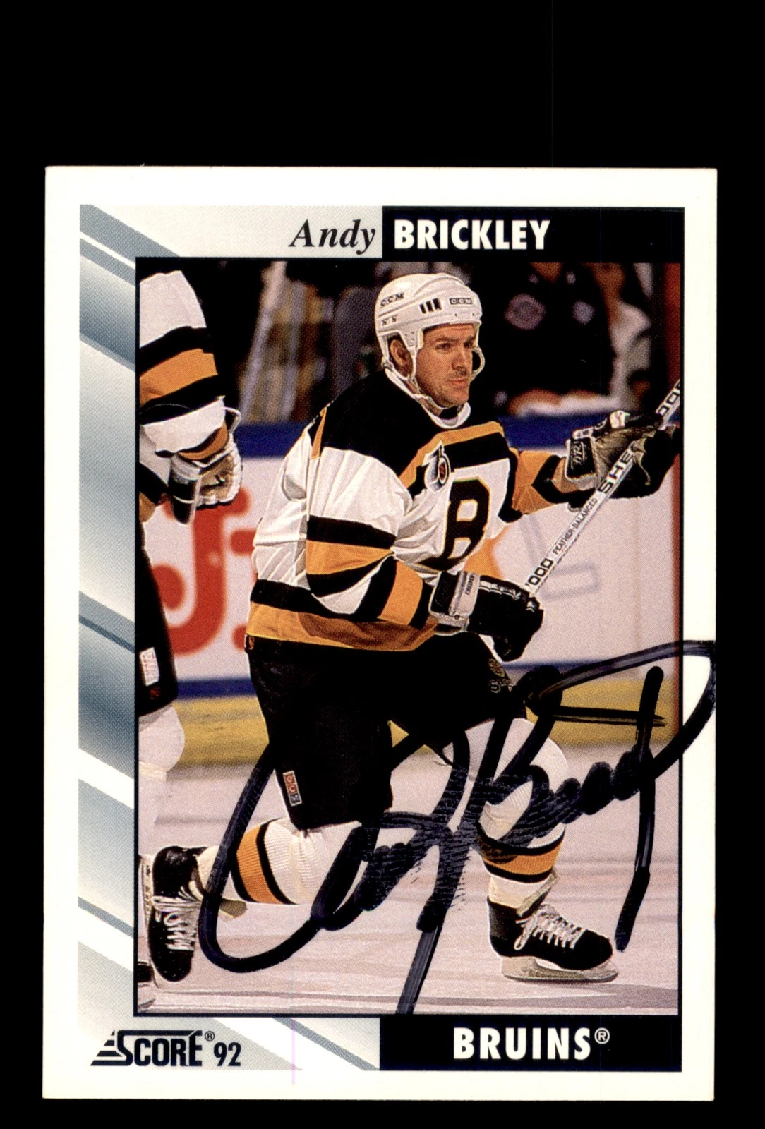 Signed Hockey Card Auto Andy Brickley 1992-93 Score #296 Boston Bruins