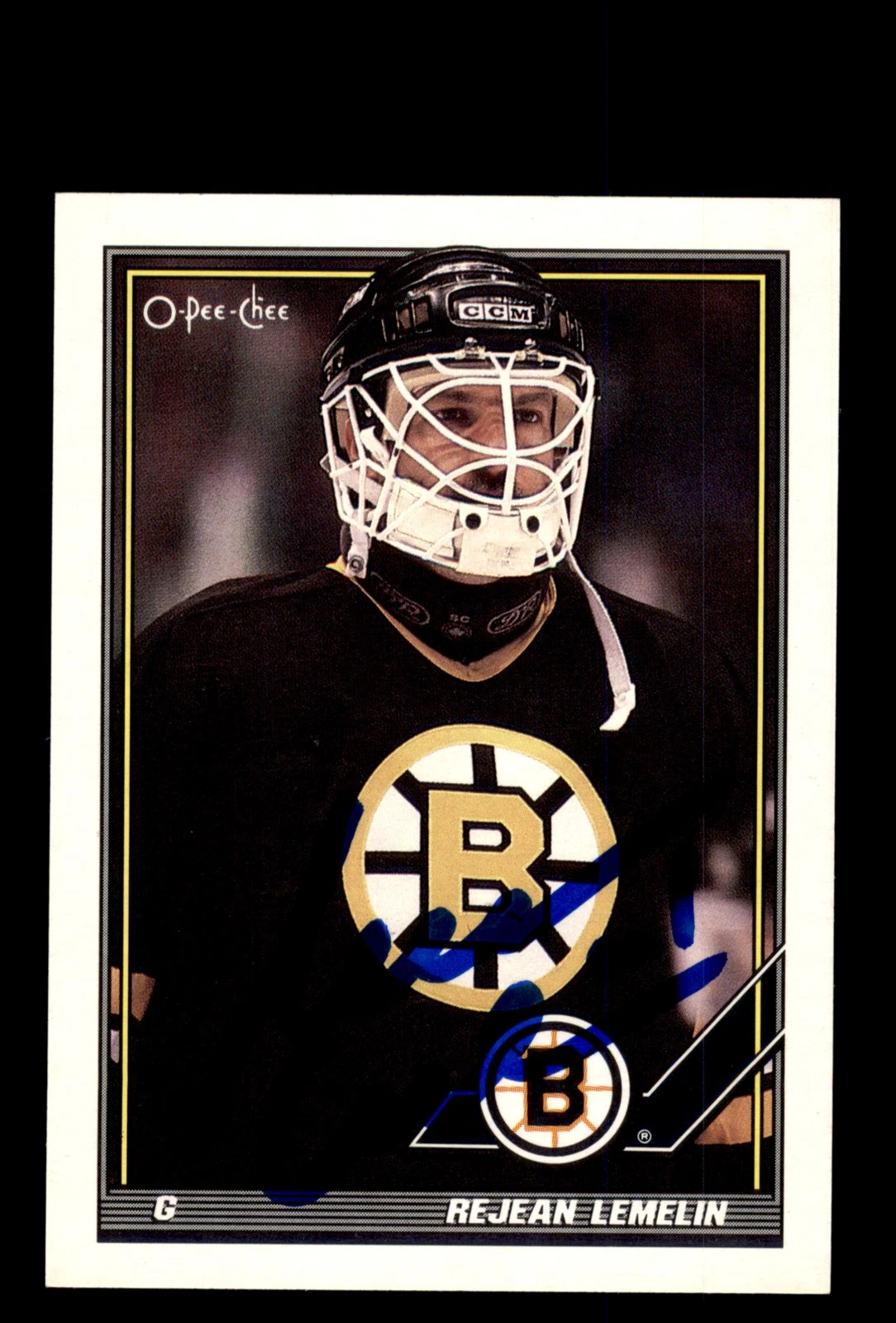 Signed Hockey Card Auto Rejean Lemelin 1991-92 O-Pee-Chee #497 Boston Bruins
