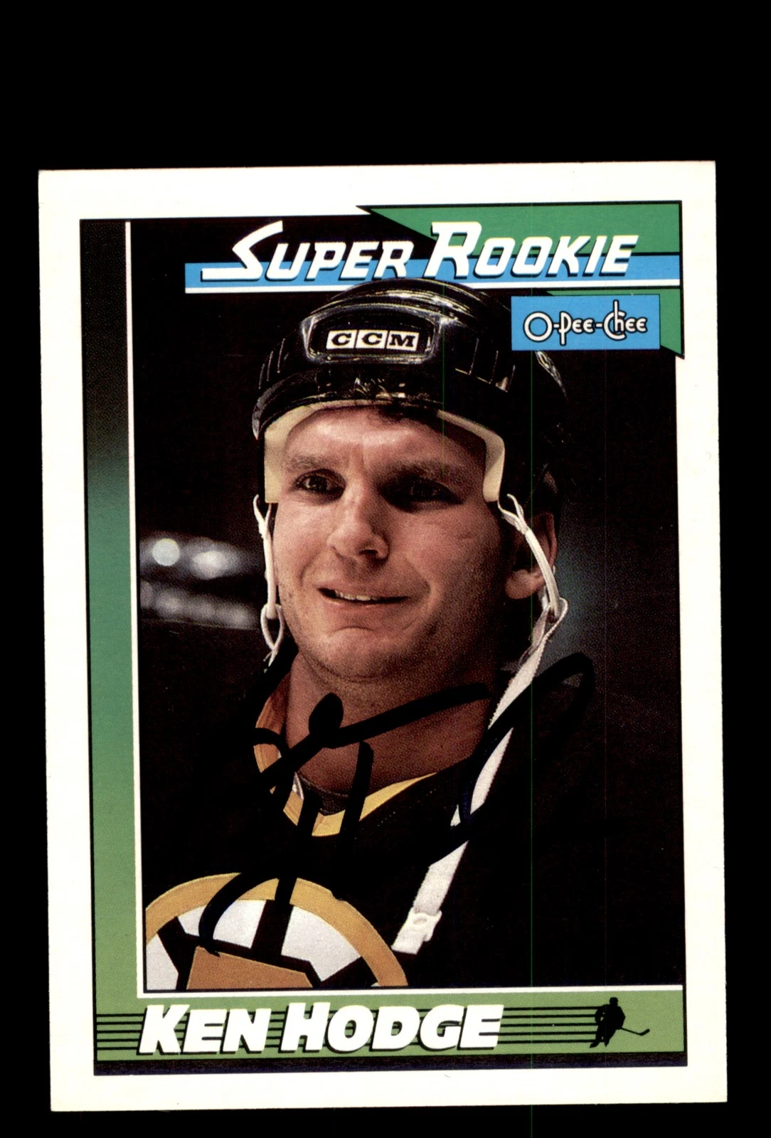 Signed Hockey Card Auto Ken Hodge 1991-92 O-Pee-Chee #5 Boston Bruins