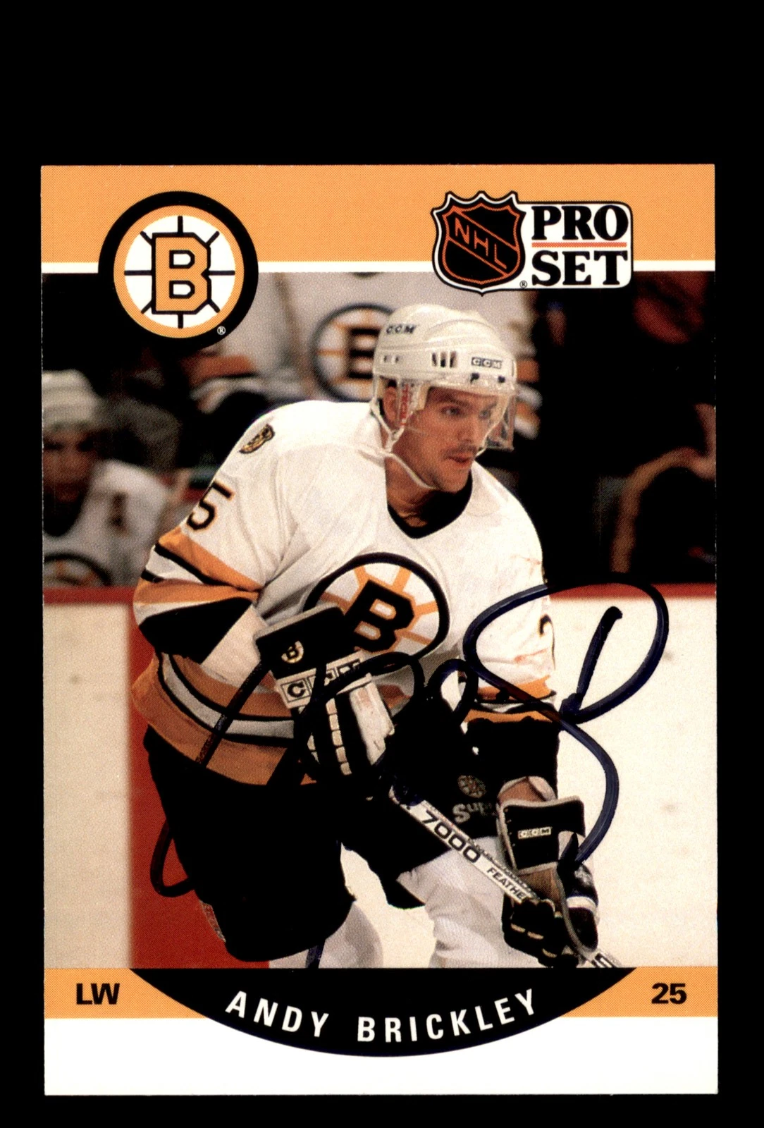 Signed Hockey Card Auto Andy Brickley 1990-91 Pro Set #406 Boston Bruins