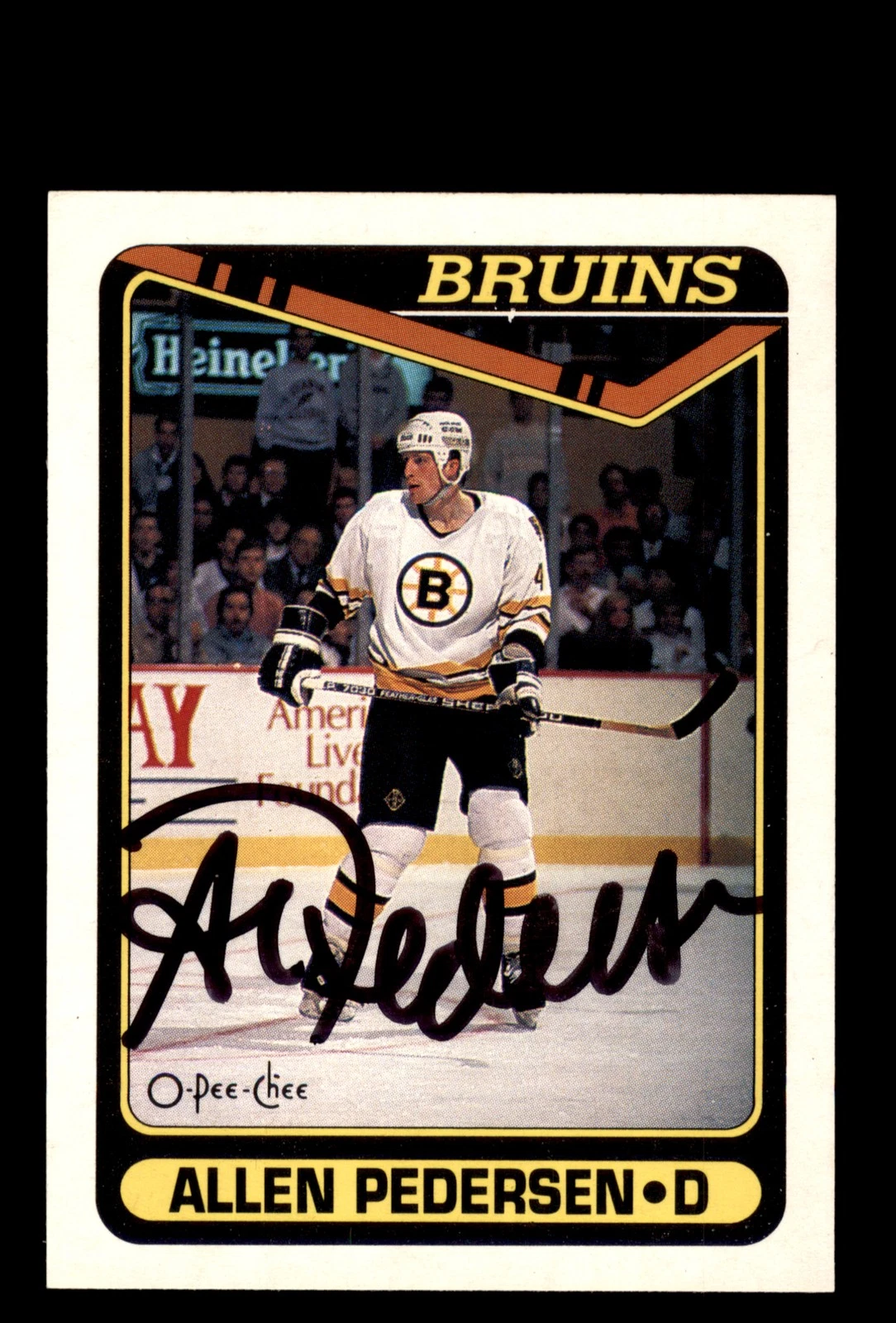 Signed Hockey Card Auto Allen Pedersen 1990-91 O-Pee-Chee #505 Boston Bruins