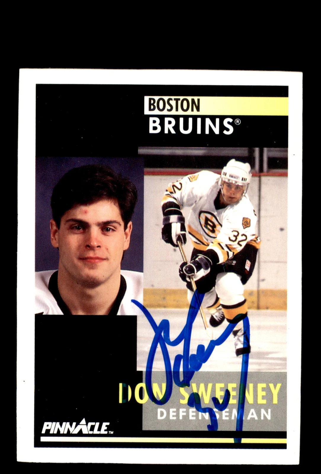 Signed Hockey Card Auto Don Sweeney 1991-92 Pinnacle #419 Boston Bruins