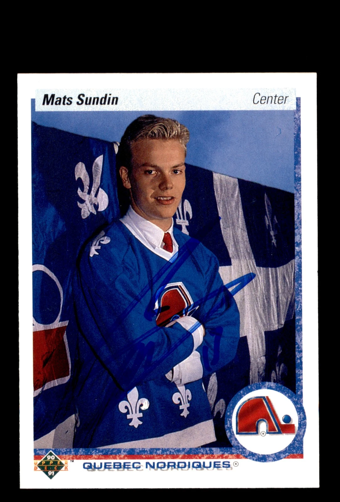 Signed Hockey Card Auto Mats Sundin 1990-91 Upper Deck #365b Quebec Nordiques