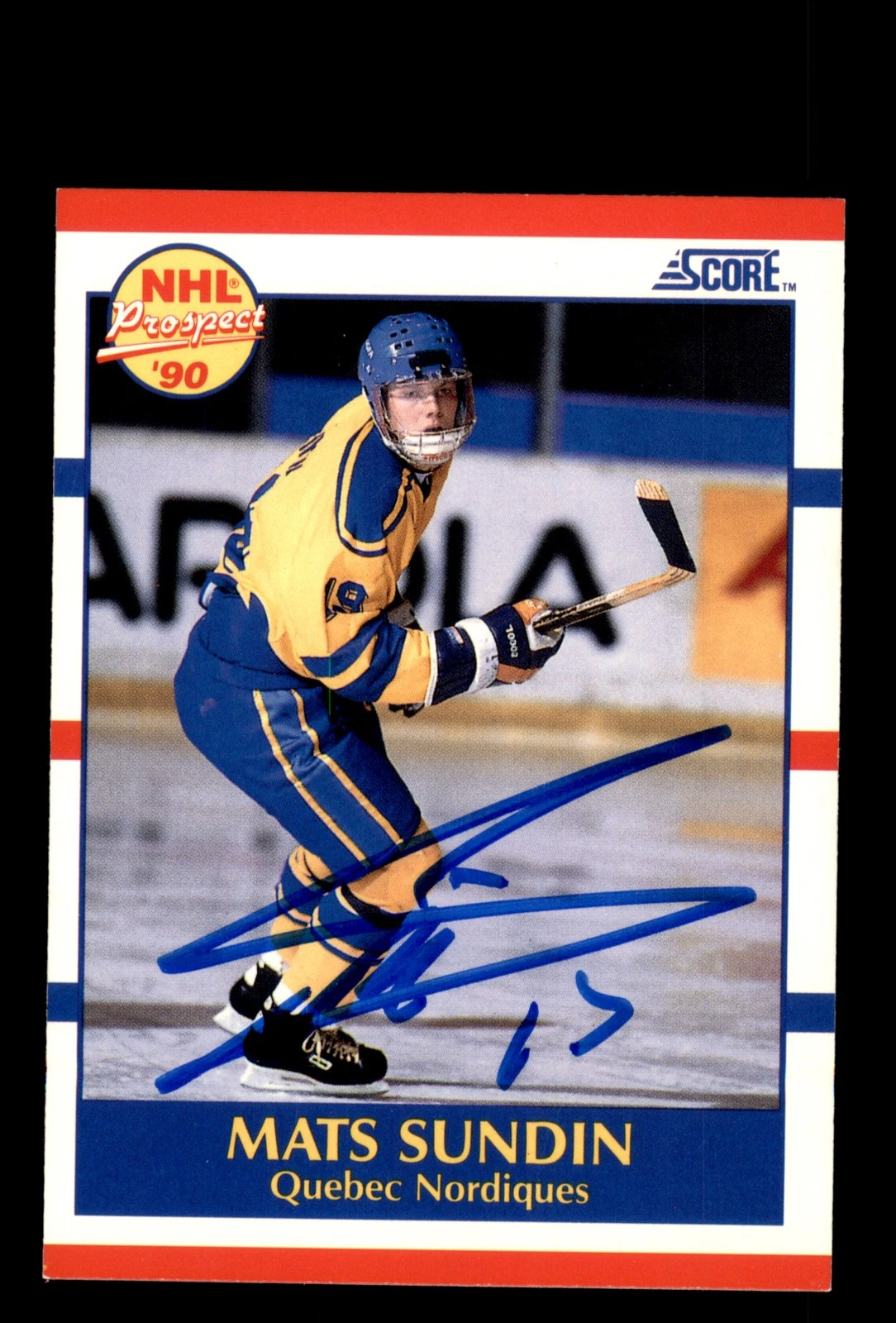 Signed Hockey Card Auto Mats Sundin 1990-91 Score Canadian #398 Quebec Nordiques