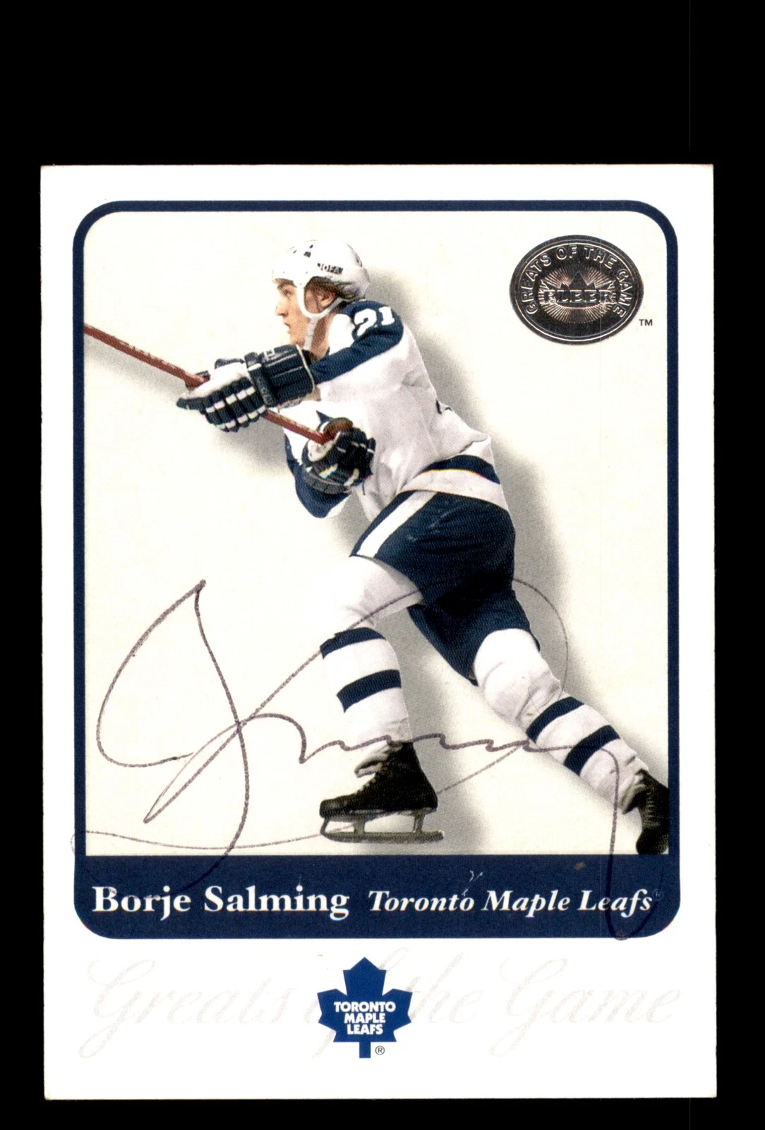 Signed Hockey Card Auto Borje Salming 2001-02 Fleer Greats of the Game #73