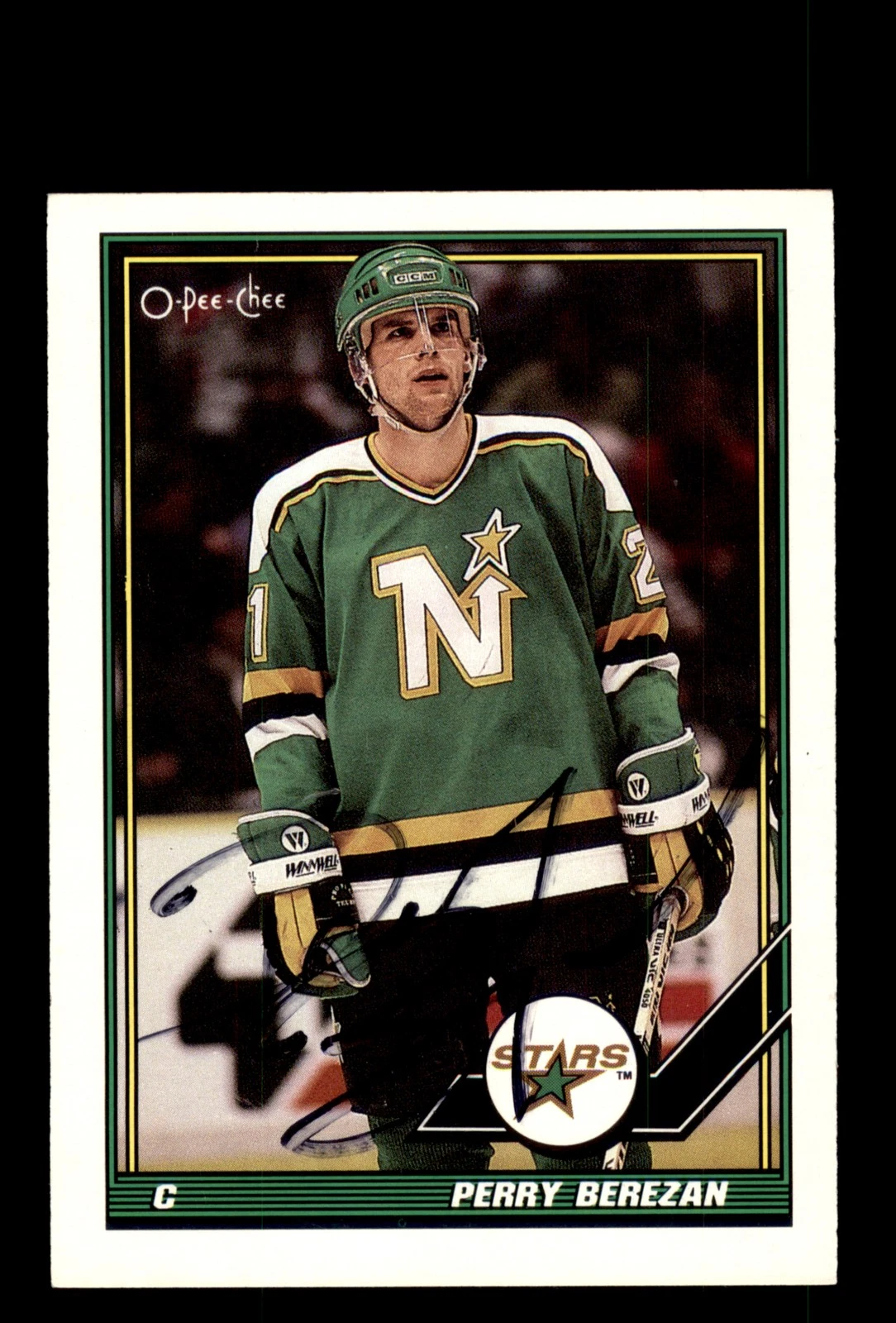 Signed Hockey Card Auto Perry Berezan 1991-92 Topps #485 Minnesota North Stars