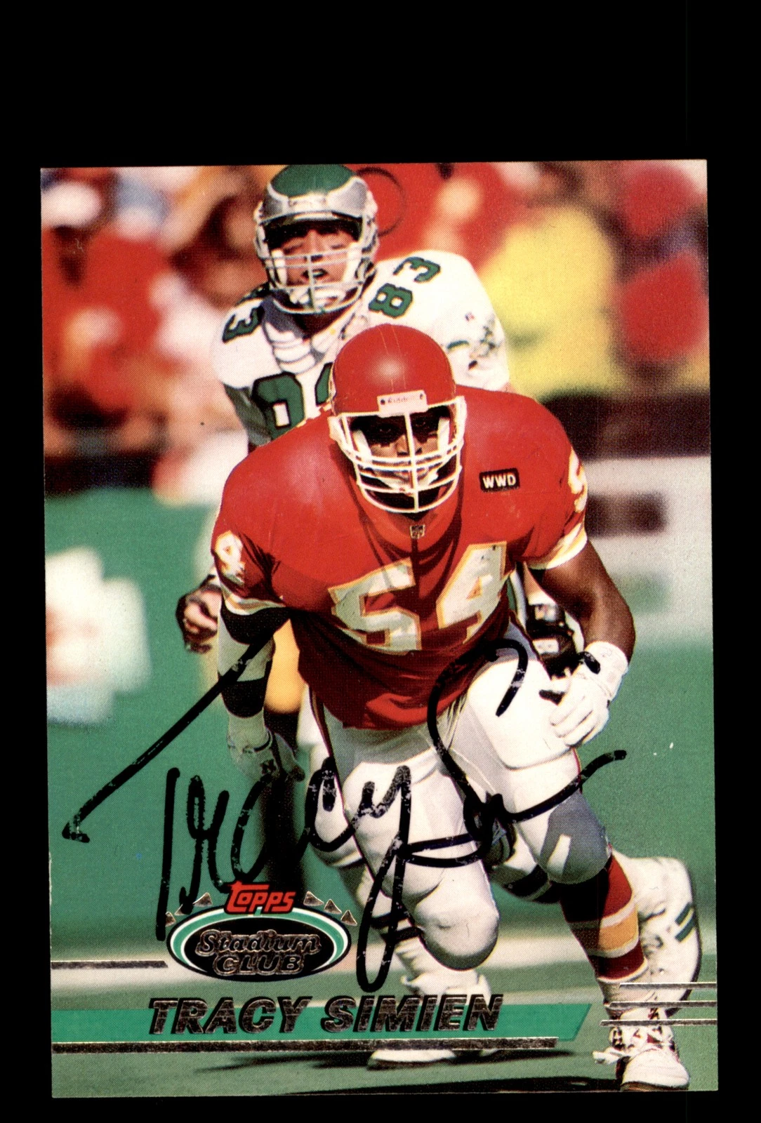Signed Football Card Auto Tracy Simien 1993 Stadium Club #215 Kansas City Chiefs